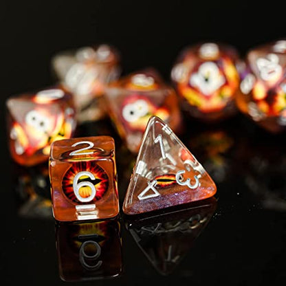 Cusdie 7-Die DND Dice, Polyhedral Dice Set Filled with Eyeball, for Role Playing Game D&D Dice (Brown Eyeball) - color: Brown Eyeball
