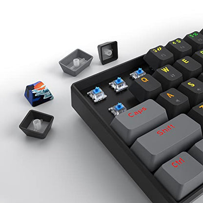 60% Mechanical Keyboard Wired Clicky Blue Switch RGB Backlight | 60 Percent 61-keys Compact Layout Gaming Keyboard TKL Ultra-Compact Mini RGB Backlit - color: 61 Dark/Blue Switch