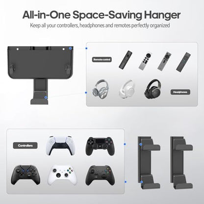 Controller & Headset & Remote Holder Wall Mount with No Drill, 2 Packs Gaming 4 Controllers Hanger Hook Mount for PS5/PS4/XBOX/Switch, Headphone Stand & Remote Control Holer Wall Shelf with Adhesives - size: 3 Packs