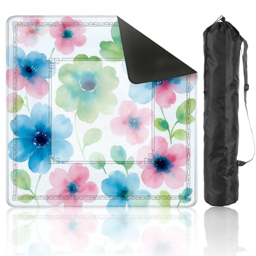 Mahjong Mat for Table Abstract Flower Blooming Design Floral Seamless Grunge Textured 31.5" x 31.5" Non-Slip Noise-Reducing Game Mat Premium Mahjong Accessories for Poker Dominoes Board Games - color: Multi 7-1