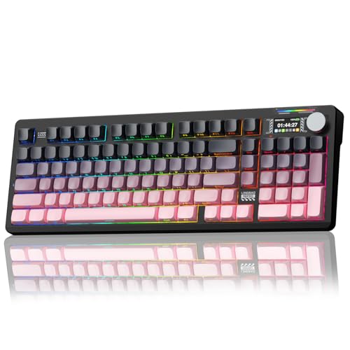 LINGBAO K98 PRO Mechanical Keyboard Wireless, with Screen & Knob,RGB Gaming Keyboard, Tri-Mode BT5.0/2.4GHz/USB-C, Gasket Mount Hot-Swappable Linear Switches Gamer Keyboards for PC/Mac/Linux/Android - color: K98Pro | 10000mAh | Gradient Black Pink