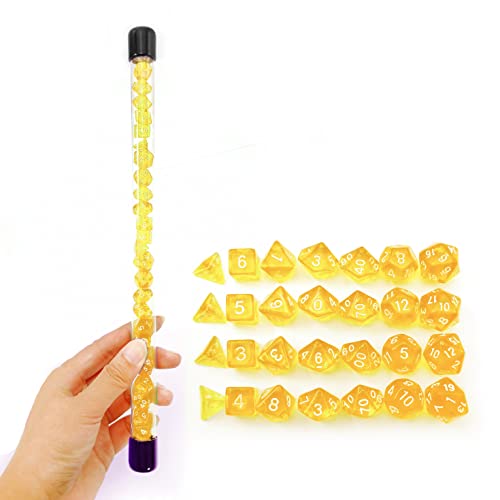 Bescon 28pcs Translucent Yellow Mini Polyhedral Dice Set in Tube, for Dungeons and Dragons RPG Dice 4X7pcs,Mini Gem Yellow Dice Set - color: 4x7pcs Mini Gem Yellow