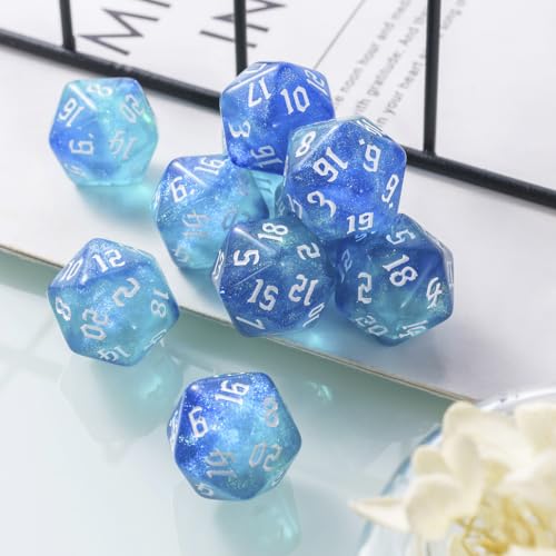10PCS Polyhedral D20 Dice Set 20mm Acrylic Dice Double Colors 20 Sided Game Dice for RPG MTG DND Table Games (Blue Green) - color: Blue Green