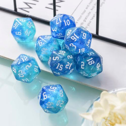10PCS Polyhedral D20 Dice Set 20mm Acrylic Dice Double Colors 20 Sided Game Dice for RPG MTG DND Table Games (Blue Green) - color: Blue Green