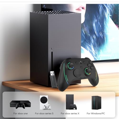 ROTOMOON HD151-S Wireless Game Controller with 7 Colors LED Lighting Compatible with Xbox One S/X, Xbox Series S/X, with 2.4G Wireless Adapter, 3.5mm Audio Jack Gaming Gamepad, Turbo/Programmable - color: Dark black