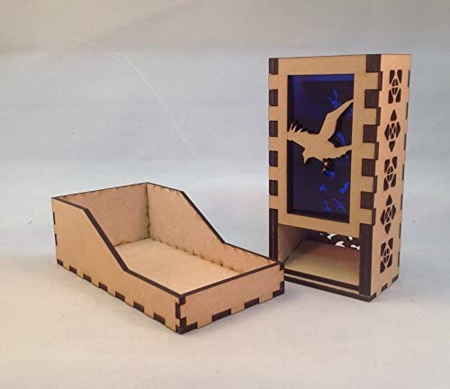 Raven Mini Dice Tower v1 Dark Blue Acrylic Window Laser Cut MDF Unique Fast Shipping