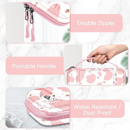 FINTIE Carrying Case for Nintendo Switch / Switch OLED Model (2021) | Shockproof, Hard Shell Protective Cover, Portable Travel Storage Bag, 10 Game Card Slots & Inner Pocket - color: strawberry cow
