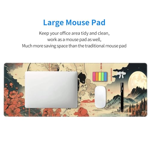 Large Gaming Mouse Pad Desk Mat, Japanese Retro Skull and Floral Extended Keyboard Mouse Pad Mousepad with Non-Slip Base and Stitched Edge Mouse Mat Desk Pad Mouse Pads for Home Office, 31.5 x 11.8 - color: Japanese Retro Skull and Floral