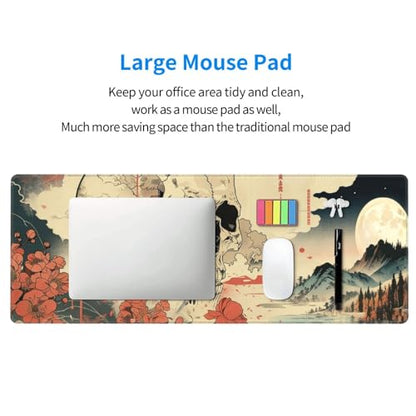 Large Gaming Mouse Pad Desk Mat, Japanese Retro Skull and Floral Extended Keyboard Mouse Pad Mousepad with Non-Slip Base and Stitched Edge Mouse Mat Desk Pad Mouse Pads for Home Office, 31.5 x 11.8 - color: Japanese Retro Skull and Floral