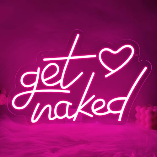 Get Naked Neon Sign, Pink LED Neon Light with Heart for Bathroom Wall Decor, Dimmable USB Powered Funny Quote Neon Sign for Bedroom, Bachelorette Party, Dorm 15.94 x 10.83in - color: L-get naked