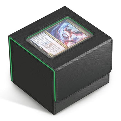 Kabinka MTG Deck Box with Window, Commander Deck Box for Trading Cards, Holds 110+ Double Sleeved Cards, Fits TCG CCG EDH (Black Green) - color: Black Green