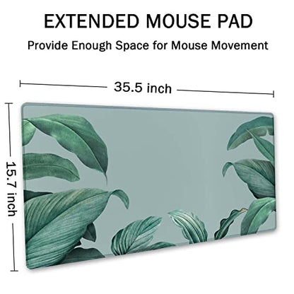 SSOIU Extended Gaming Mouse Pad - Non-Slip Water-Resistant Rubber Base Computer Keyboard Mouse Mat, 35.5 x 15.7-inch XX-Large Desk Mat, Ideal Partner for Work & Game, Foliage Tropical Leaves - color: Foliage Tropical Leaves