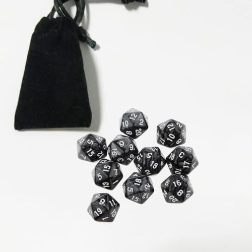 10PCS Polyhedral Dice - D20, 20mm Acrylic, 20 Sided Dice for RPG, MTG, DND, Table Games (Black) - color: Black