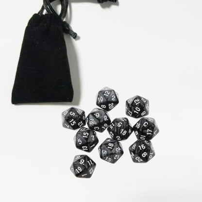 10PCS Polyhedral Dice - D20, 20mm Acrylic, 20 Sided Dice for RPG, MTG, DND, Table Games (Black) - color: Black