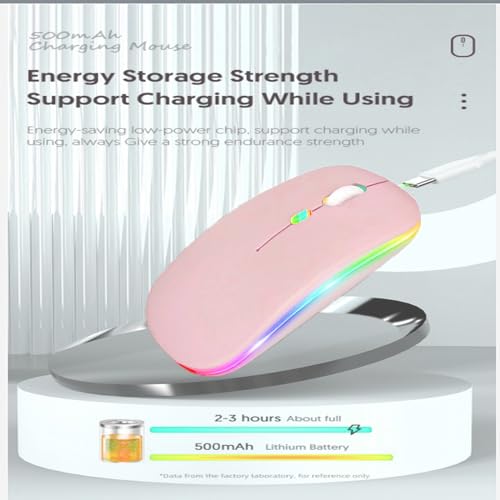 Guiheng Wireless Bluetooth Mouse,LED Dual Mode Rechargeable Silent Slim Laptop Mouse,Portable(BT5.2+USB Receiver) Dual Mode Computer Mice,for Laptop,Desktop Computer,ipad Tablet,Phone,TV (Pink) - color: pink