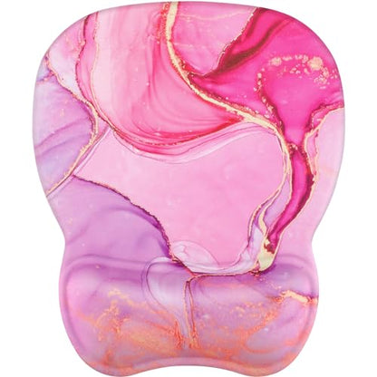 MROCO Ergonomic Mouse Pad with Gel Wrist Rest, 9.4 x 8.1 in, Pink Marble | Ergonomic Shape Design, Multiple Pattern Options, Gel Wrist Comfort, Smooth Lycra Surface, Non-Slip PU Base - color: Pink Marble