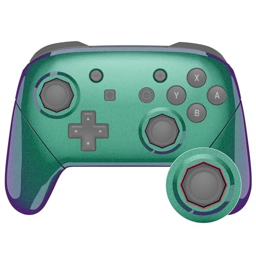 eXtremeRate Chameleon Green Purple Faceplate Backplate Handles Cover, Octagonal Gated Sticks Design DIY Replacement Grip Housing Shell for Nintendo Switch Pro Controller - Controller NOT Included - color: Chameleon Green Purple