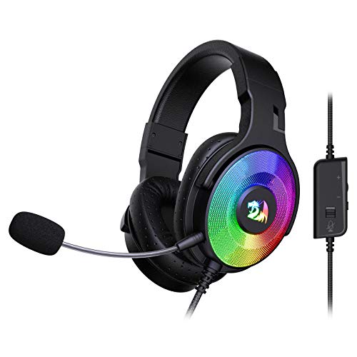 Redragon H350 RGB Wired Gaming Headset, Dynamic RGB Backlight - Stereo Surround-Sound - 50MM Drivers - Detachable Microphone, Over-Ear Headphones Works for PC/PS4/XBOX One/NS - color: Black