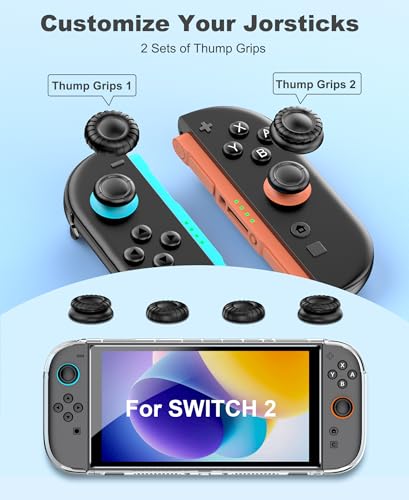 Switch 2 Case for Nintendo Switch 2 (2025)/Switch/OLED, with 4-in-1 Accessories Bundle Kit for Nintendo Switch 2, 3X Transparent Protective Cover+2X Screen Protectors+4X Thumb Caps, Accessories Set with Carrying Case for Switch - size: Case + 4-in-1 Bundl