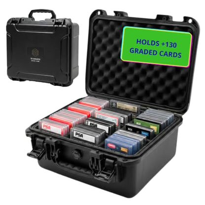 Graded Card Storage Box, IP67 Waterproof Hard Slab Case Holds 130+ PSA BGS SGC Graded Cards & 400+ Top Loaders, Baseball Sports Trading Card Carrying Case with Dividers for Collectors - size: MEDIUM