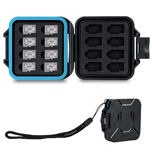 JJC Small TF Micro SD Card Case Holder for 16 Microsd Memory Cards | 16 Slots, Slim & Lightweight Design, Water-Resistant & Shockproof, Soft EVA Interior, Includes Wrist Strap, Easy to Carry - size: For 16 Micro SD