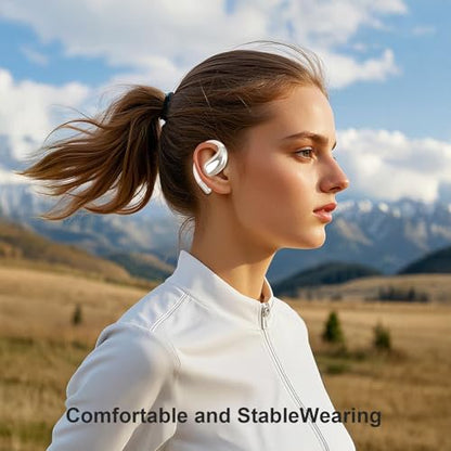 Open Ear Clip Wireless Earbuds Bone Conduction Headphones,Bluetooth 5.4,Open Ear Design for Running Fitness,IPX7 Waterproof,Built-in Mic Touch Control Operate Ear Hooks /Running/Workout/Fit Cycling﻿