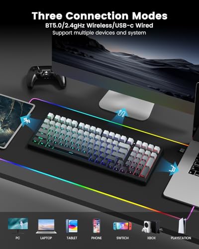 X98 Wireless Mechanical Keyboard, RGB Backlit Custom Gaming Keyboard with Number Pad, BT5.0/2.4GHz/USB-C, Gasket Structure, Hot Swappable Pre-lubed Linear Switch, Side Printed PBT Keycaps