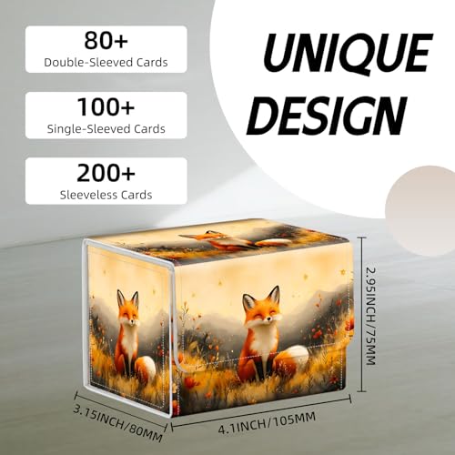 Trading Card Storage Box, Holds 100+ for MTG Cards, PU Leather with Magnetic Closure, Cute Fox in Wildflower Meadow Durable Deck Box for Magic the Gathering, Trading Card Games - color: Cute Fox in Wildflower Meadow