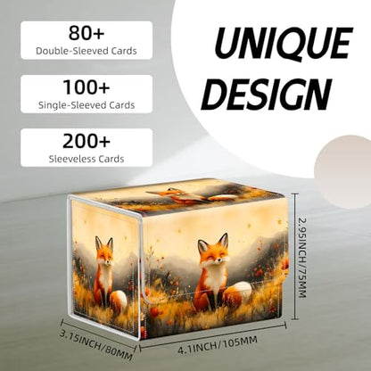 Trading Card Storage Box, Holds 100+ for MTG Cards, PU Leather with Magnetic Closure, Cute Fox in Wildflower Meadow Durable Deck Box for Magic the Gathering, Trading Card Games - color: Cute Fox in Wildflower Meadow