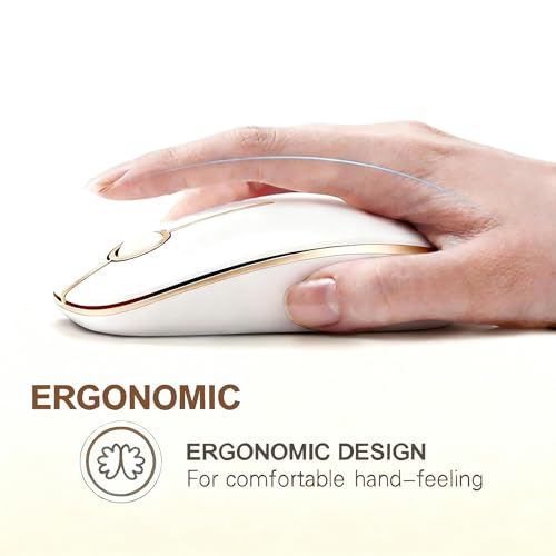 Unipows Wireless Mouse-2.4G Slim Portable Computer Mouse, White Gold | Nano Receiver, Less Noise Mobile Optical Mice for Notebook, PC, Laptop, Desktop - color: White and Gold