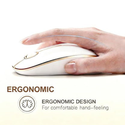 Unipows Wireless Mouse-2.4G Slim Portable Computer Mouse, White Gold | Nano Receiver, Less Noise Mobile Optical Mice for Notebook, PC, Laptop, Desktop - color: White and Gold
