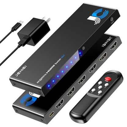 4K HDMI Switch 5x1 with Remote - 4K@60Hz HDR HDCP 2.2 - Auto-Switcher Splitter for PS5/PS4/Xbox/Switch/PC - size: 4K HDMI Switcher 5 port