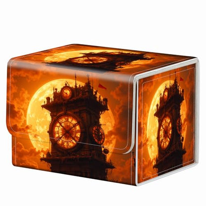 Strong Magnet for TCG MTG Commander Deck Box Playing Card Case Magic Deck Box Creative Pattern Trading Card Storage Box for Collectible Games, Golden Sunset Clock Tower - color: Golden Sunset Clock Tower