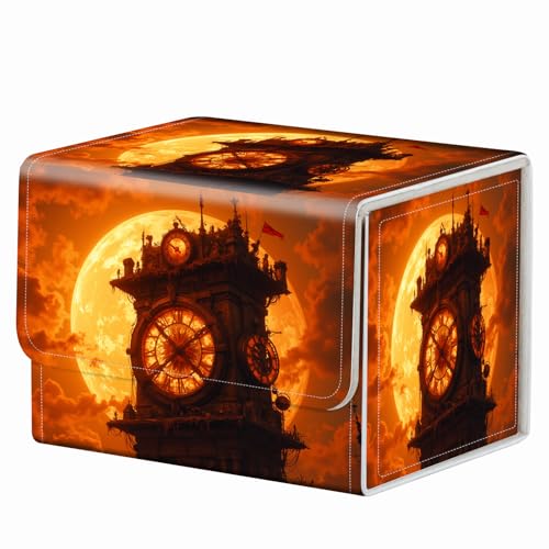Strong Magnet for TCG MTG Commander Deck Box Playing Card Case Magic Deck Box Creative Pattern Trading Card Storage Box for Collectible Games, Golden Sunset Clock Tower - color: Golden Sunset Clock Tower