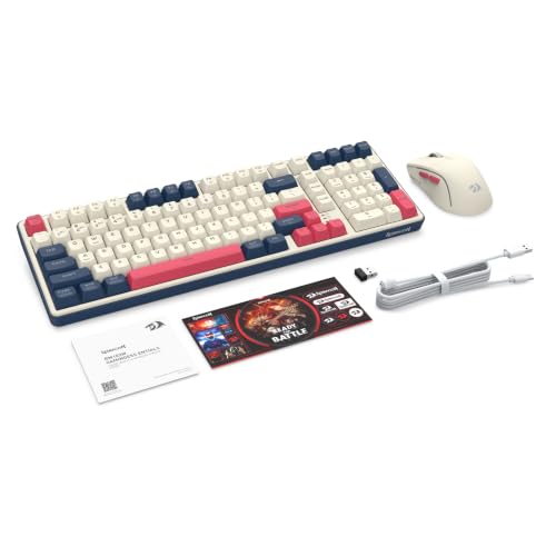 Redragon S174 Gaming Keyboard and Mouse Wireless with Tri-Mode, RGB Keyboard and 5000 DPI 61G Ultra-Light Gaming Mouse, Computer Keyboard Creamy Cute with Number Pad BT/2.4GHz/USB-C - Beige - color: Beige