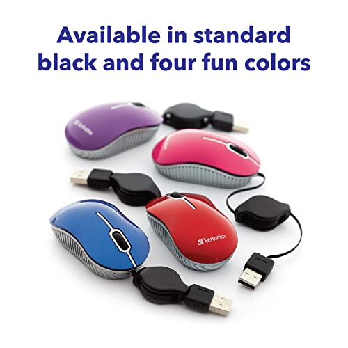 Verbatim Wired Optical Computer Mini USB-A Mouse - Plug & Play Corded Small Travel Mouse with Retractable Cable – Blue 98616 - color: BLUE