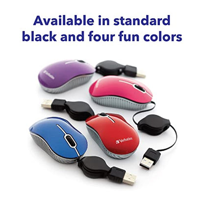 Verbatim Wired Optical Computer Mini USB-A Mouse - Plug & Play Corded Small Travel Mouse with Retractable Cable – Blue 98616 - color: BLUE