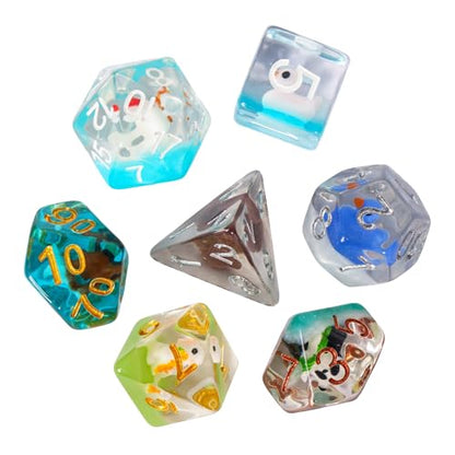 Cusdie 7-Die DND Dice, Polyhedral Dice Set Filled with Animal, for Role Playing Game D&D Dice（Random Animal） - color: Random Animal