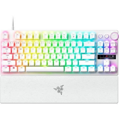 Razer Huntsman V3 Pro TKL 8KHz Esports Gaming Keyboard: Analog Optical Switches Gen 2-8000 Hz Polling Snap Tap - Rapid Trigger - Adjustable Actuation - Media Controls - PBT Keycaps - White - color: White, size: TKL, style: 8000 Hz Polling