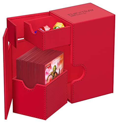 Ultimate Guard Flip'n'Tray 80+, Deck Case for 80 Double-Sleeved TCG Cards + Dice Tray, Red, Independent Magnetic Closure & Microfiber Inner Lining - color: Red, size: 80+