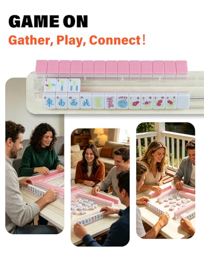 1.2" American Mahjong Tile Set, 166 Tiles + 4 Dice, Mahjong Tiles Only | Scratch-resistant melamine design,Clear engraved symbols, Easy handling, Long-lasting durability, Ideal gift for players - color: Pink