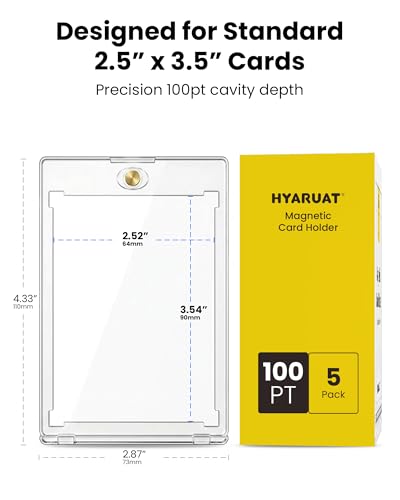 100PT Magnetic Card Holders for Trading Cards, 5 Pack Clear White | UV Protection Magnetic Card Cases for Thick Sports Cards, TCG Cards, Patch, Jersey, Relic, Memorabilia and Autograph Cards - size: 2.52 x 3.54 in 100PT Magnetic Card Holders