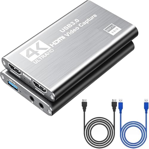 Video Capture Card Nintendo Switch, 4K HDMI Video Capture Card, 1080P 60FPS, HDMI to USB 3.0 Capture Card for Streaming Work with Camera/Xbox/PS4/PS5/PC/OBS - color: Grey