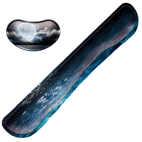 Keyboard Wrist Rest Mouse Wrist Support Set, Memory Foam Wrist Rest Pad for Computer Laptop Keyboard Mouse, Ergonomic Wrist Cushion Support for Typing Pain Relief, Gaming Home Office, Moonlit Night - color: Moonlit Night
