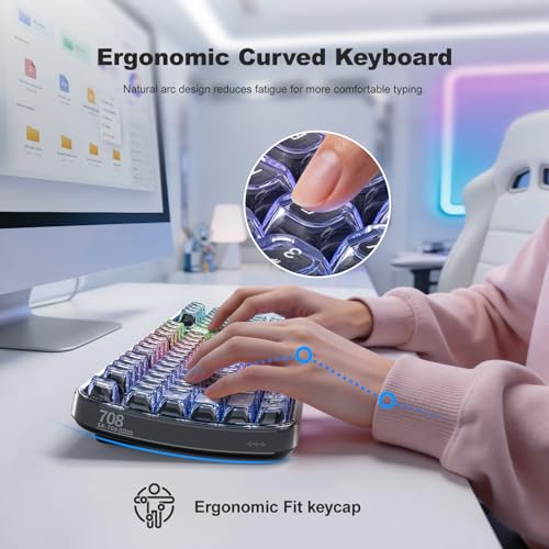 MOFII Clear Curved Ergonomic Wireless Keyboard, Tri-Mode BT5.0/2.4G/USB-C | RGB Backlit, Rechargeable, Full-Size Computer Keyboards for Laptop/PC/Desktop/iPad/Smartphone/Smart TV, Black - color: Black