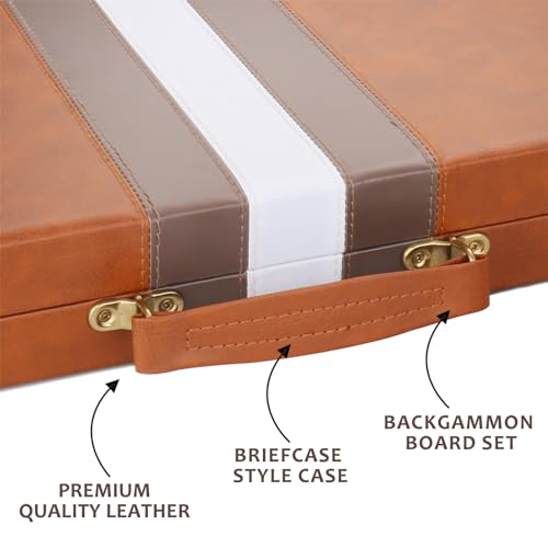 Backgammon Set - Classic Board Game with Premium Leather Case - Portable Travel Strategy Backgammon Game Set for Adults, Kids (18inch, Brown) - color: Brown, style: 18inch