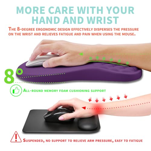 Ergonomic Mouse Pad Wrist Support with Memory Foam Massage Bulge, Carpal Tunnel Pain Relief Mousepad Wrist Rest for Mouse(12x8 inch, Deep Purple) - color: Kg031-deep Purple