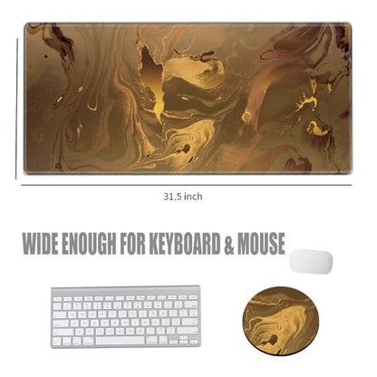 Large Mouse Pad Gold Marble Mousepad Gaming Desk Mat XXL 31.5''X15.75'' Desk Pad Big Computer Mat Long Mouse Mat of Office Work - color: Gold Marble, size: 31.5''x15.75''