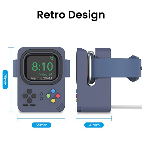 Delidigi Silicone Charger Stand Dock for Apple Watch All Series | Ultra3/Ultra2/Ultra/11/10/9/8/7/6/5/4/3/SE3/SE2/SE1, Retro Game Console Design, Cable Management, Support Nightstand Mode - color: Midnight Blue