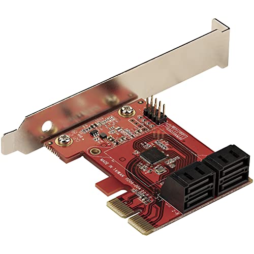 StarTech 4-Port SATA III 6Gbps PCIe Card, Non-RAID (4P6G-PCIE-SATA-CARD) | PCI Express to SATA converter, Stacked SATA connectors, X2 slot, Full/low-profile, NCQ, Port Multiplier, HDD/SSD
